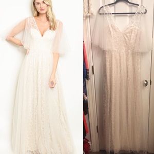 Boho Wedding Ivory Lace Chiffon Tulle Gown